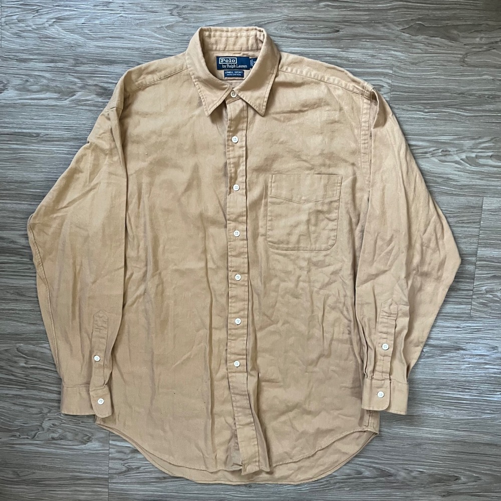 Polo Ralph Lauren Lowell Sport Mens Medium Tan Cotton Twill Button Down Shirt